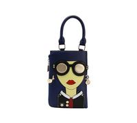 CORIOS Neuartiges 3D-Damengesicht Umhängetasche Damen Elegant Schultertasche PU Leder Handtasche Klein Henkeltasche Tragetasche Retro Tote Beutel Geldbörse Brieftasche Portemonnaie Geldbeutel Blau
