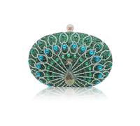 CORIOS Pfau Abendtasche für Damen Shiny Strass Clutch Tasche Diamant Clutch Tasche Kette Schultertasche Klein Tasche Elegante Luxus Abschlussball Hochzeit Bankett-Party Umhängetasche Grün