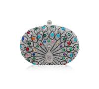 CORIOS Pfau Abendtasche für Damen Shiny Strass Clutch Tasche Diamant Clutch Tasche Kette Schultertasche Klein Tasche Elegante Luxus Abschlussball Hochzeit Bankett-Party Umhängetasche Silber