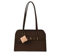 CORIOS PU Leder Schultertasche Damen Große Kapazität Aktentasche Tote Handtasche mit Süßem Keksanhänger Multifunktionales Rucksack Reisen Einkaufen Arbeiten Business Schultasche Schulranzen Kaffee