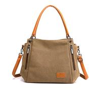CORIOS Retro Damen Handtasche Canvas Schultertasche Henkeltasche Tragetasche Casual Umhängetasche Multifunktionale Tote Beutel Henkeltaschen für Arbeit Schule Shopper Reise Alltag Braun