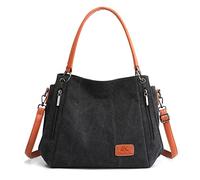 CORIOS Retro Damen Handtasche Canvas Schultertasche Henkeltasche Tragetasche Casual Umhängetasche Multifunktionale Tote Beutel Henkeltaschen für Arbeit Schule Shopper Reise Alltag Schwarz