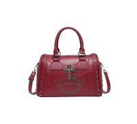 CORIOS Retro Handtasche Damen Punk Schultertaschen mit Nieten Kreuz-Details Boston Tasche PU Leder Umhängetaschen Groß Tote Beutel Tragetasche Frauen Messenger-Tasche Elegant Henkeltaschen Rot