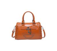 CORIOS Retro Handtasche Damen Punk Schultertaschen mit Nieten Kreuz-Details Boston Tasche PU Leder Umhängetaschen Groß Tote Beutel Tragetasche Frauen Messenger-Tasche Elegant Henkeltaschen Braun