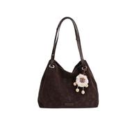 CORIOS Schultertasche mit Liebenswertem Pom Anhänger Damen PU Leder Tote Handtasche Großkapazität Umhängetasche Elegant Henkeltasche Büro Arbeit Geschäft Reise Tote Beutel Kaffee