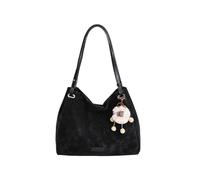 CORIOS Schultertasche mit Liebenswertem Pom Anhänger Damen PU Leder Tote Handtasche Großkapazität Umhängetasche Elegant Henkeltasche Büro Arbeit Geschäft Reise Tote Beutel Schwarz
