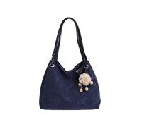 CORIOS Schultertasche mit Liebenswertem Pom Anhänger Damen PU Leder Tote Handtasche Großkapazität Umhängetasche Elegant Henkeltasche Büro Arbeit Geschäft Reise Tote Beutel Blau