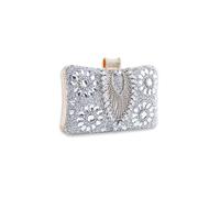CORIOS Strass Clutch für Damen Shiny Abendtasche Diamant Clutch Tasche Kette Schultertasche Klein Tasche Elegante Umhängetasche für Abschlussball Hochzeit Bankett-Party Silber