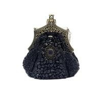 CORIOS Vintage 1920s Abendtasche Damen Floral Clutch Tasche Handgemachte Perle Handtasche Elegante Schultertasche Kette Umhängetasche Klein Tasche für Hochzeit Abschlussball Bankett-Party Schwarz