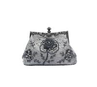 CORIOS Vintage 1920s Abendtasche Floral Clutch Tasche Damen Handgemachte Perle Handtasche Elegante Schultertasche Kette Umhängetasche Klein Tasche Hochzeit Bankett-Party Tasche Dunkelgrau