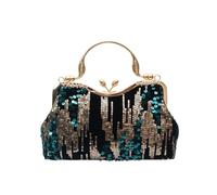 CORIOS Vintage 1920s Pailletten Abendtasche Damen Samt Clutch Tasche Hochzeit Brautbörse Handtasche Elegante Diamant Schultertasche Glänzend Strass Portemonnaie Tasche Kette Umhängetasche Grün