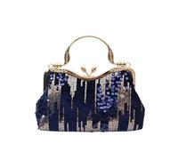 CORIOS Vintage 1920s Pailletten Abendtasche Damen Samt Clutch Tasche Hochzeit Brautbörse Handtasche Elegante Diamant Schultertasche Glänzend Strass Portemonnaie Tasche Kette Umhängetasche Dunkelblau