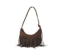 CORIOS Vintage Fransen Handtasche Frauen Schultertasche mit Quasten Damen Wildleder Umhängetasche Weiches Kunstleder Henkeltaschen Retro Tragetasche Elegant Arbeit Shopper Reise Tote Beutel Kaffee