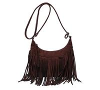 CORIOS Vintage Schultertasche Frauen Handtasche mit Quasten Damen Wildleder Umhängetasche Weiches Kunstleder Henkeltaschen Retro Tragetasche Elegant Arbeit Shopper Reise Tote Beutel Dunkelbraun