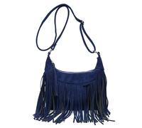 CORIOS Vintage Schultertasche Handtasche mit Quasten Damen Wildleder Umhängetasche Weiches Kunstleder Henkeltaschen Retro Tragetasche Elegant Arbeit Shopper Reise Tote Beutel Dunkelblau