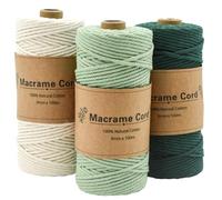 Coriver 3 Stück Makramee Garn, 3mm x 100m Macrame Cord, Makramee Schnur Grün, Makrameegarn Kordel, Makrameegarn Starter Set für DIY Handwerk Weben Dekoration Hängepflanze Pflanze Aufhänger