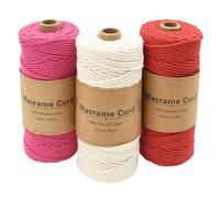 Coriver 3 Stück Makramee Garn, 3mm x 100m Macrame Cord, Makramee Schnur, Makrameegarn Kordel, Makramee Starter Set für DIY Handwerk Weben Dekoration Hängepflanze Pflanze Aufhänger (6. Rot+Braun+Beige)