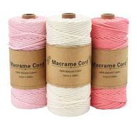 Coriver 3 Stück Makramee Garn, 3mm x 100m Macrame Cord, Makramee Schnur, Makrameegarn Kordel, Makrameegarn Starter Set für DIY Handwerk Weben Dekoration Hängepflanze Pflanze Aufhänger (2. rosa)