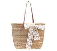CorkAllin Sommer Strohtasche Korbtaschen, Hobo Strand Umhängetasche für Damen, Vintage Leichte Faltbare Geflochtene Tragetasche für Reisen, Arbeit mit reißverschluss (Aa-Brown Groß)