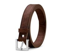 Corkor Damen Gürtel Slim 2,5 cm - Korkriemen mit Gold oder Silber Nickelfreie Schnalle, Vegan, Leicht, Umweltbewusst, Brauner Riemen/silberfarbene Schnalle, S - (Fits waist 27-30")