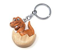 Cornelißen Schlüsselanhänger Dinosaurier im Ei, aus Holz und Metall, Dino Urzeittier