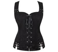 Corsage Damen Schwarz, Korsett Damen mit Träger Trachtenmieder Vintage Corsage Blumendruck Mittelalter Korsage Trachten Corset Top Gothic Shapewear für Oktoberfest, Halloween