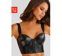 Corsage PETITE FLEUR GOLD, Damen, Gr. 80, Cup D, schwarz, Lederoptik (PU beschichtet), Obermaterial: 82% Polyester, 10% Polyamid, 8% Elasthan, Korsagen Corsage, mit abnehmbaren Trägern, Long-BH in Led