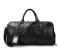 Corsehild 22-Zoll-Leder-Reisetasche für Herren, große Handgepäcktasche mit Schuhbeutel, Kuriertasche, Reisetasche, Bergsteigertasche für Fitnessstudio und Reisen (Farbe: Schwarz, Größe: 55