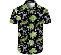 COSAVOROCK Herren Dinosaurier Hemd Aloha Casual Hawaiihemd, Schwarz, XXL
