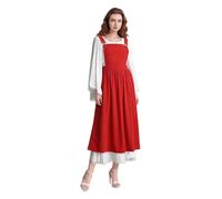 COSDREAMER Damen Cord Overall Kleid Verstellbarer Träger Breiter Saum Midi Pulloverkleid mit Tasche Vintage A-Linie Strapskleider, rot, L