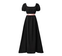 COSDREAMER Damen Mittelalterliches viktorianisches Kleid mit hoher Taille, Retro Regency Kleid mit Rüschen und Puffärmeln, Schwarz, L