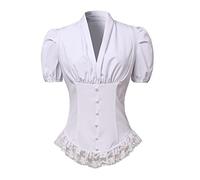 COSDREAMER Damen Viktorianisches Korsett Tops Shirts Gothic Steampunk Schnür Bluse, weiß, X-Large