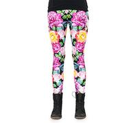 cosey Damen Bunte Bedruckte Blumen Leggings, Orange-Pinke Rosen, Einheitsgröße