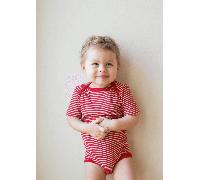 Cosilana Baby-Body Kurzarm aus Merinowolle und Seide, rot gestreift Größe: 50/56