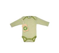 Cosilana Baby-Body Langarm 70% Wolle, 30% Seide Grün geringelt Größe 74/80