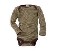 Cosilana Baby Body Langarm Baumwolle-Wolle-Seide grün-braun-geringelt Gr.86/92