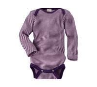 Cosilana Baby Body Langarm Baumwolle-Wolle-Seide rosa-pflaume-geringelt Gr.74/80