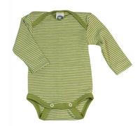 Cosilana Baby-Body Langarm Wolle Seide Grün-Geringelt 50/56