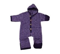 Cosilana Baby Overall mit Kapuze und Kratzschutz aus Bio Wolle / Bio Baumwolle Größe: 74/80, lila-melange 74/80