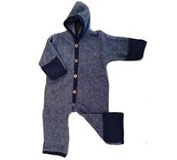 Cosilana Baby Overall mit Kapuze und Kratzschutz aus Bio Wolle / Bio Baumwolle Größe: 74/80, marine-melange 74/80
