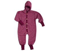 Cosilana Baby Kinder Fleece Overall mit Bündchen am Armen und Füßen, 60% Wolle (kbT), 40% Baumwolle (KBA) (86-92, Weinrot meliert)
