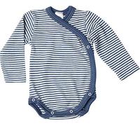 Cosilana Langarm Baby-Wickelbody aus Bio Wolle / Seide Größe: 62/68, geringelt marine 62/68
