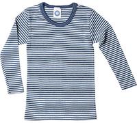 Cosilana Kinder Unterhemd Langarm Wolle Seide blau-geringelt Gr.116