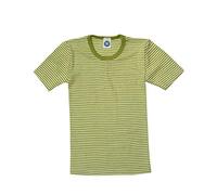 Cosilana, Kinder Unterhemd/T-Shirt, 70% Wolle und 30% Seide (140, Geringelt Grün/Natur)