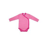 Cosilana Langarm Baby-Wickelbody aus Bio Wolle / Seide 50/56 Geringelt Pep-Pink