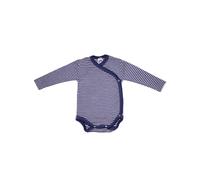 Cosilana Langarm Baby-Wickelbody aus Bio Wolle / Seide 62/68 Geringelt Marine
