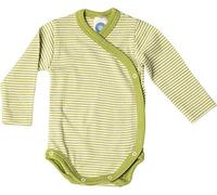 Cosilana Langarm Baby-Wickelbody aus Bio Wolle / Seide Größe: 50/56, geringelt grün 50/56
