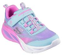 Sneaker SKECHERS "COSMIC GLOW LIGHTS", Kinder, Gr. 34, bunt (türkis, multi), Textil, Lederimitat, kontrastfarbene Details, modisch, Schuhe, Blink,-Klettschuh mit Glitzer, Größenschablone zum Download 
