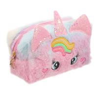 COSMOBETTY Süße Kosmetiktasche für Mädchen Einhorn Design aus Plüsch Tragbarer Kulturbeutel in Rosa für Reisen und Make Up Essentials