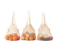 Cosswe 3 Stück Baumwolle Einkaufsnetz Bags,Wiederverwendbare Netztasche Einkaufstasche Netz Einkaufsnetzbeutel mit langem Griff für die Aufbewahrung von Obst und Gemüse Sandspielzeug